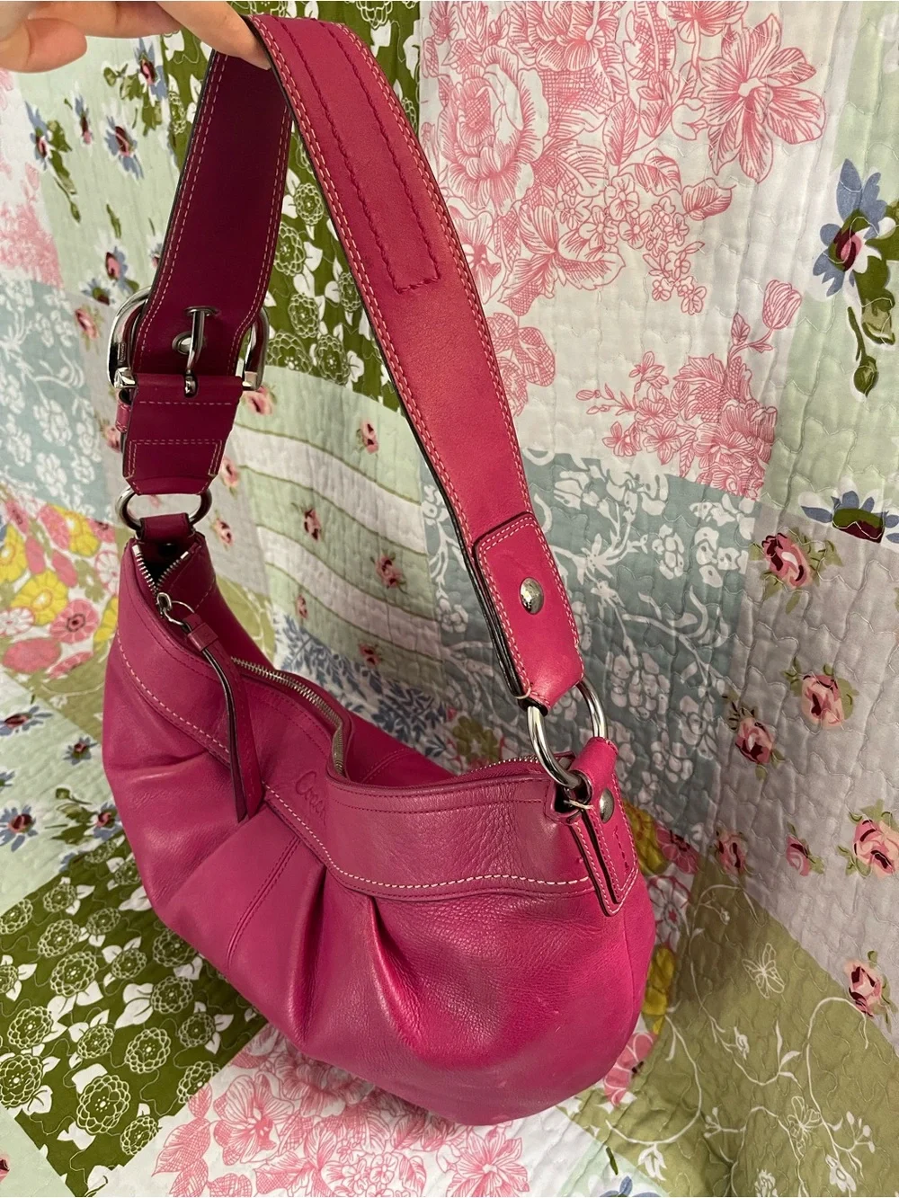 Coach Hot Pink Leather Shoulder Hobo Bag